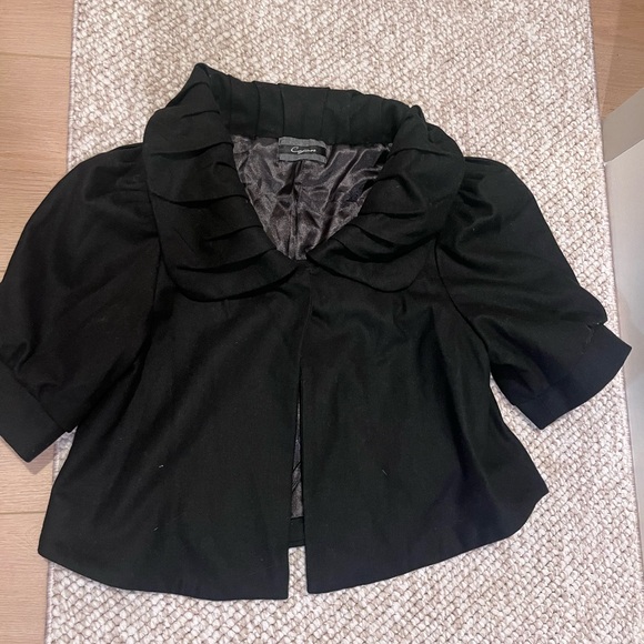 Jackets & Blazers - Black Cropped Jacket with Ruffled Collar